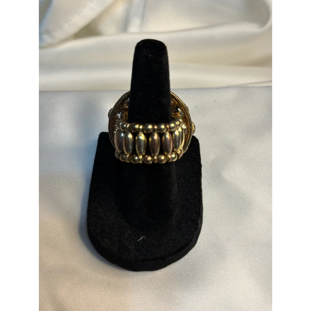 Vintage Amber Rhinestone Cluster Cocktail Ring Gold Tone Stretch Band Statement